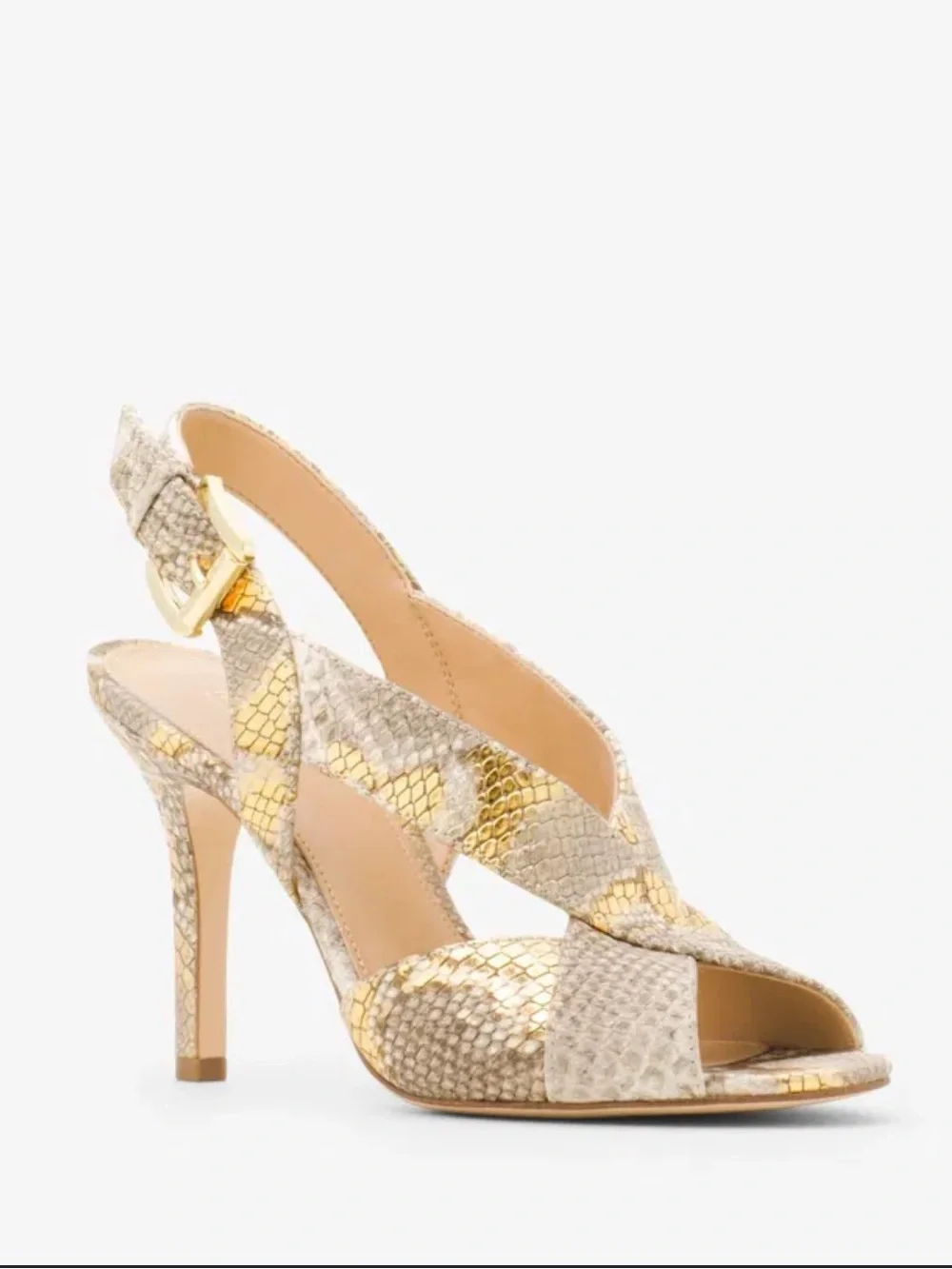 Michael Kors Becky Metallic Snakeskin Slingback Heels Gold Sandals 7.5